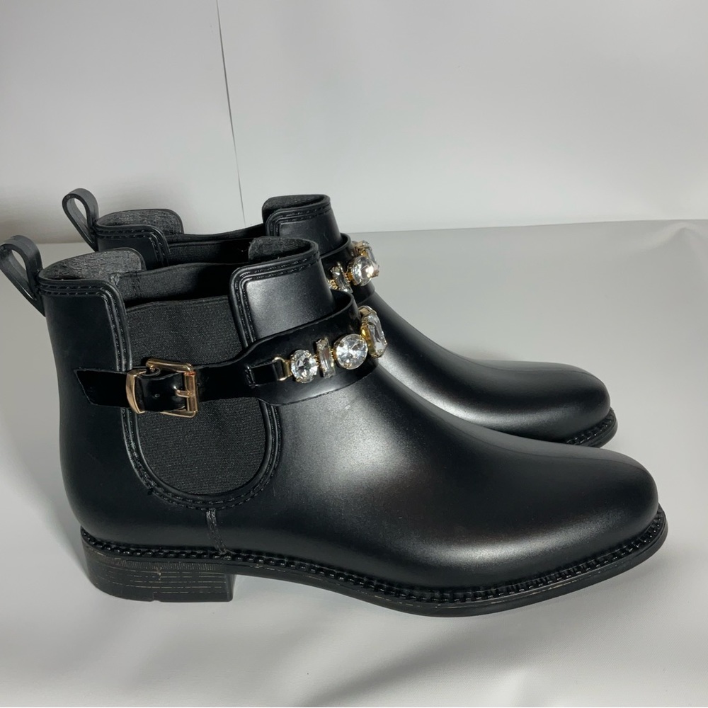 Henry Ferrera Marsala Women’s Black Gem Embellished Short Rain Boots Size 8. - Picture 11 of 16